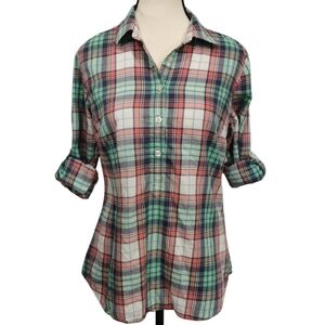 Vineyard Vines 1/2 Button Long Tab & Button Sleeve Plaid Button Down Shirt -Sz 6